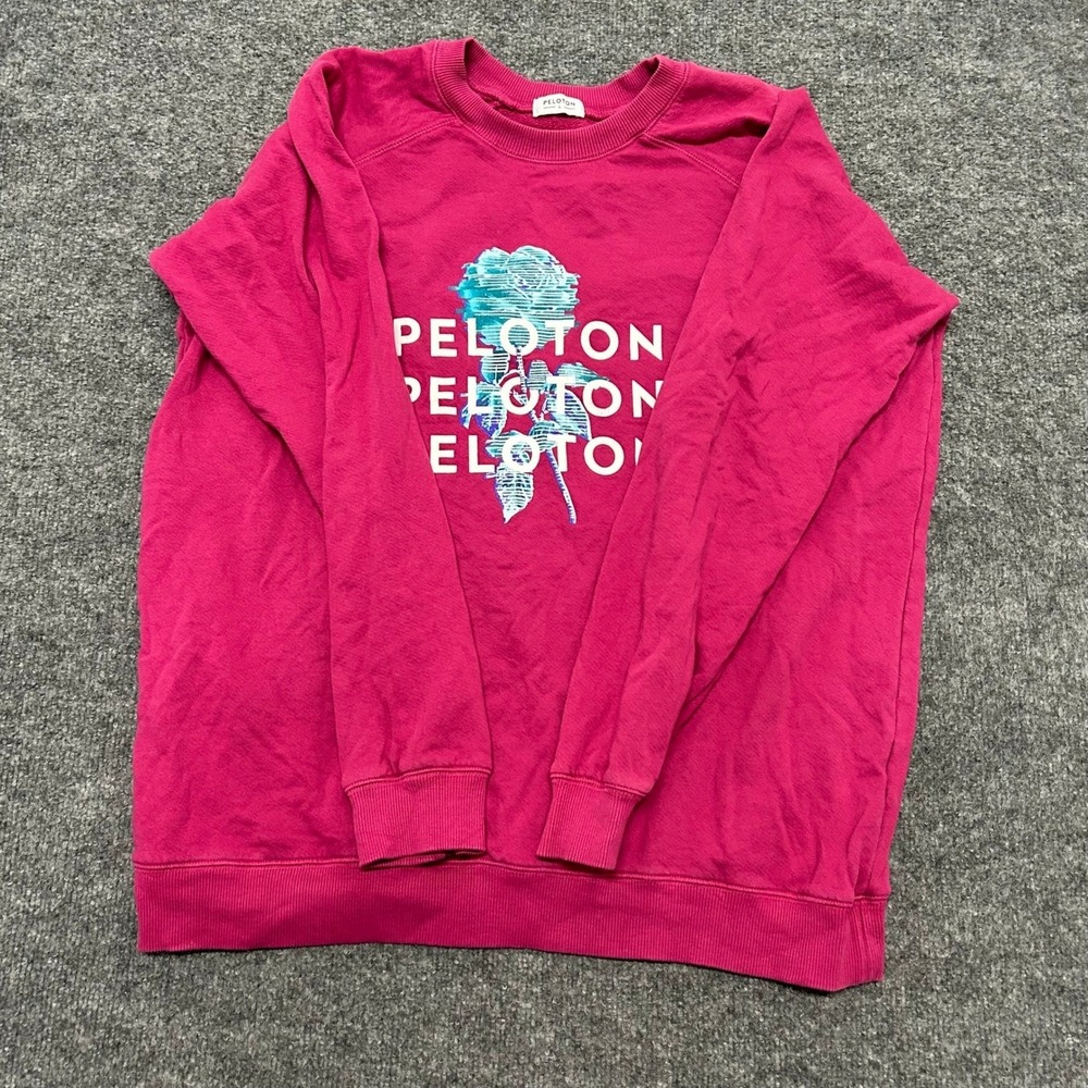 Peloton Sweatshirt Womens Size L Pink Cotton Rose Graphic Pullover Fair